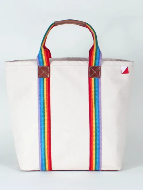 Society Canvas Tote Bag with Leather Customize: Rainbow