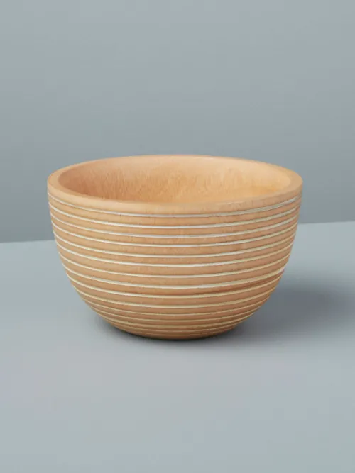 White Striped Kiln Mango Wood Bowl