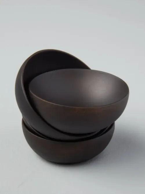 Ebony Teak Round Bowls, Set of 4