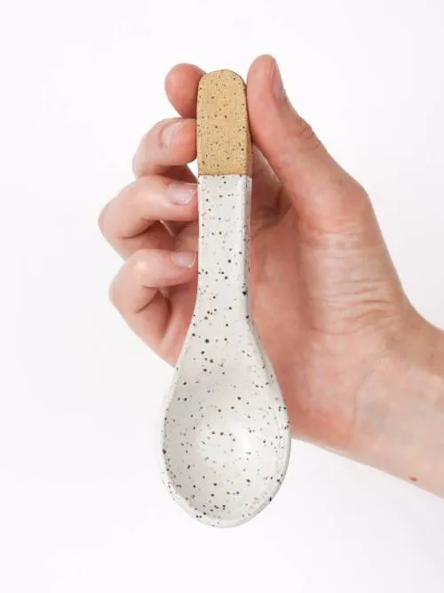 Ceramic Soup Spoon: Speckled White
