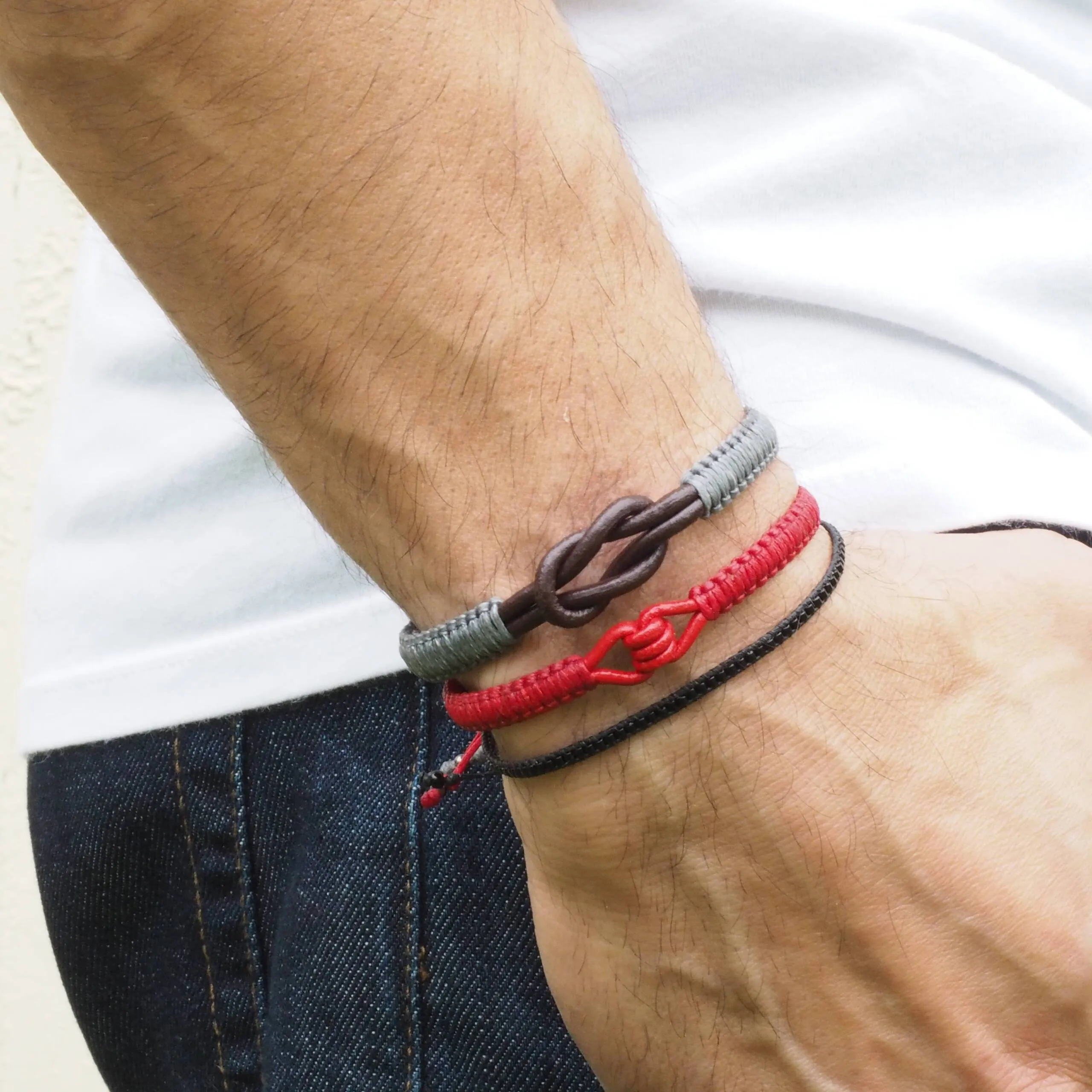 Adjustable Men's Infinity Knot Leather Bracelet | Men's Gift: Black - Image 6