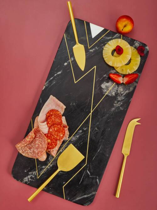 Ambrosia Marble Serving Board with Knives - 18" L x 9" W