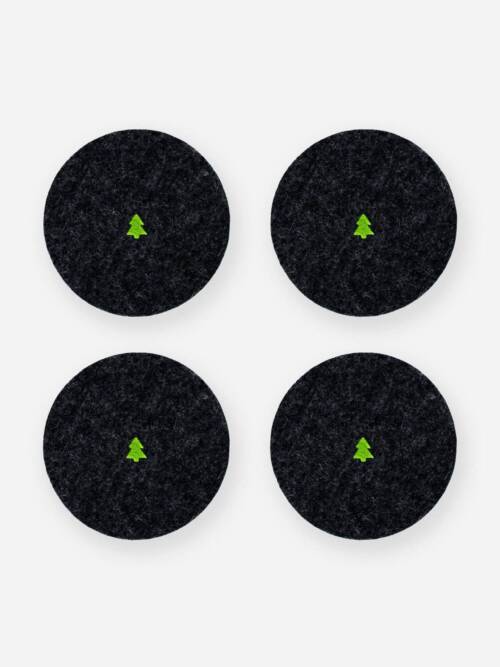 Evergreen Wool Felt Coaster 4-Packs: Charcoal + Bright Red