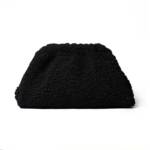Fuzzy Plush Clutch Bag, Curly Knitted Dumpling Bag, Tote Bag: Black