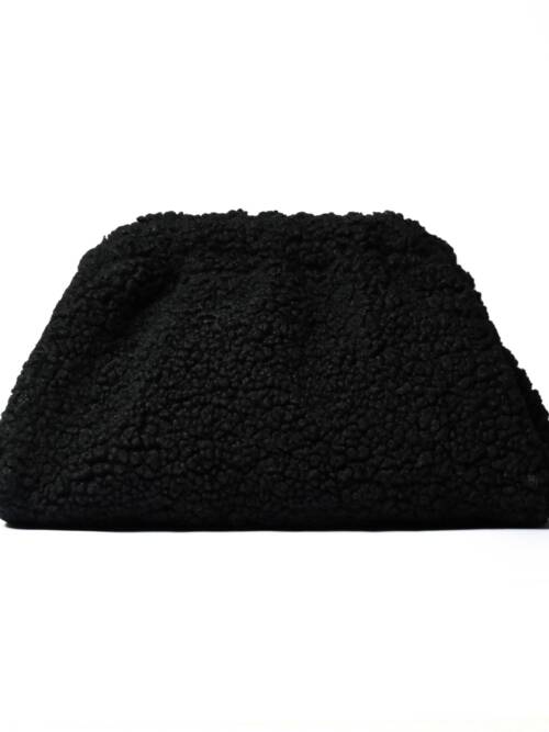 Fuzzy Plush Clutch Bag, Curly Knitted Dumpling Bag, Tote Bag: Black