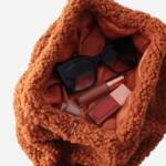 Fuzzy Plush Clutch Bag, Curly Knitted Dumpling Bag, Tote Bag: Black - Image 4