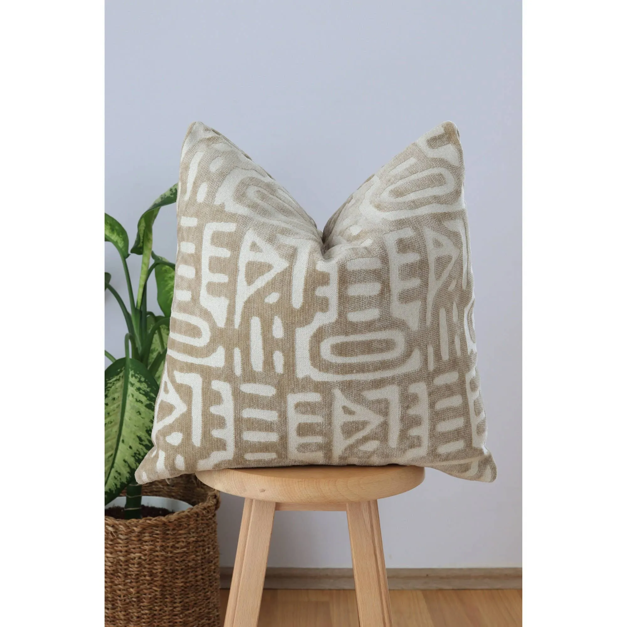 Luxury Textured Beige Brown Pillow Cover, Antique Patterned: 20x20