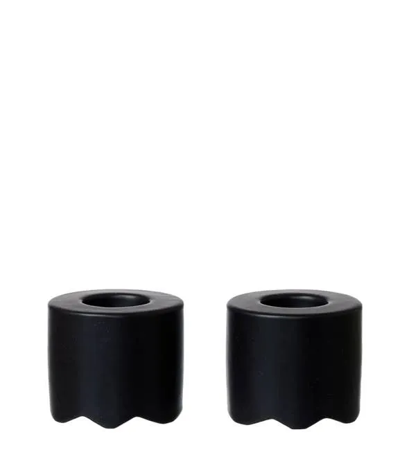 Set of 2 Wave Tall candle holder, Black matte