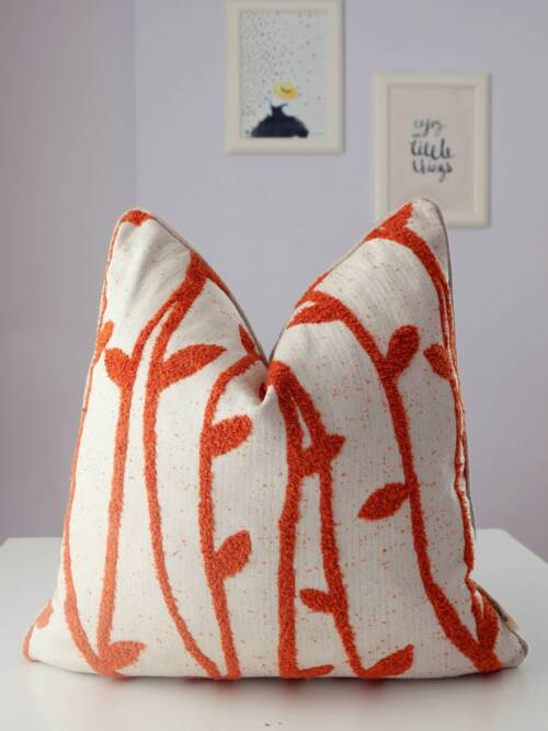 Tufted Leaf Throw Pillow Cover, Floral Pillow Cover: 22x22 inch