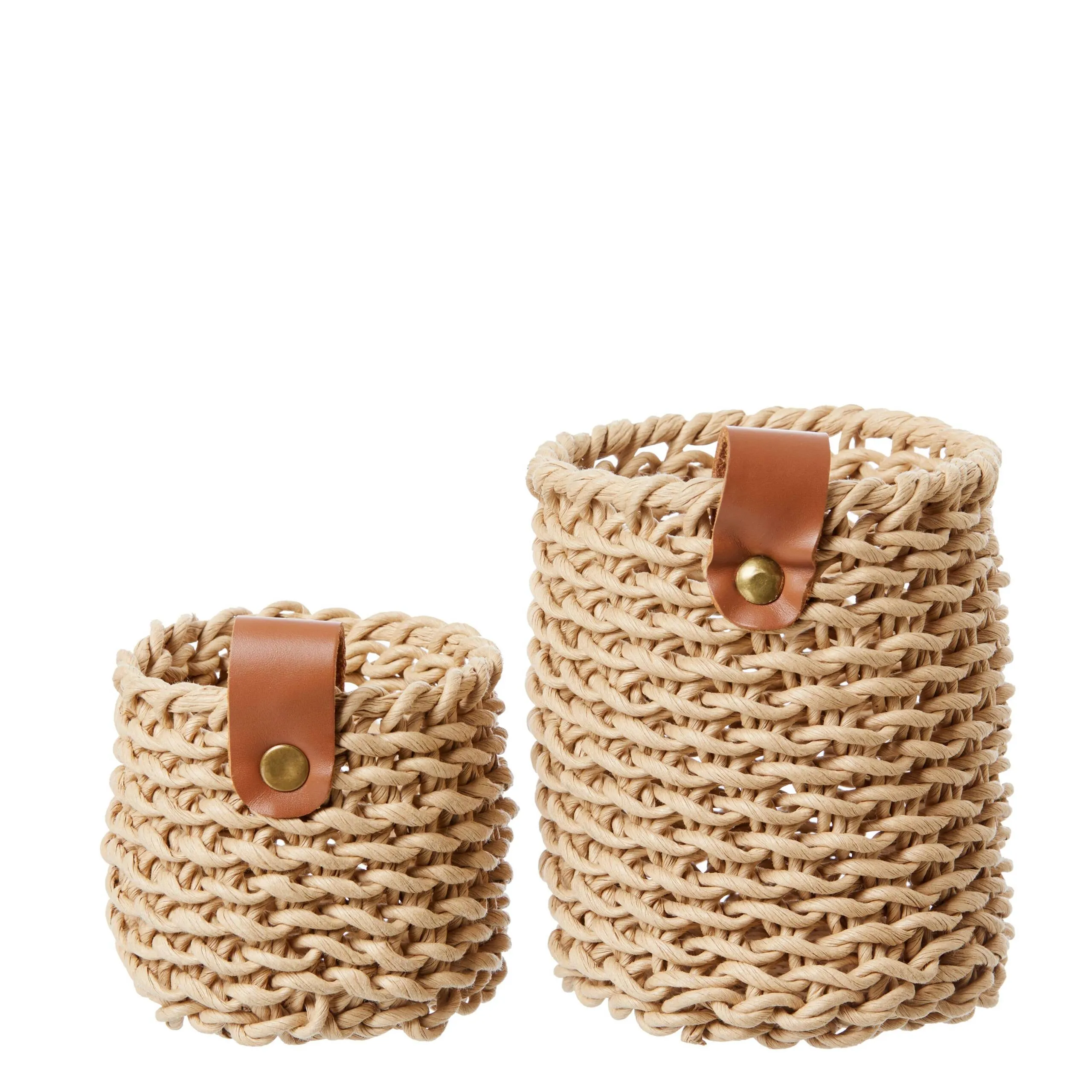 Set Of 2 Woven Paper Basket, Natural