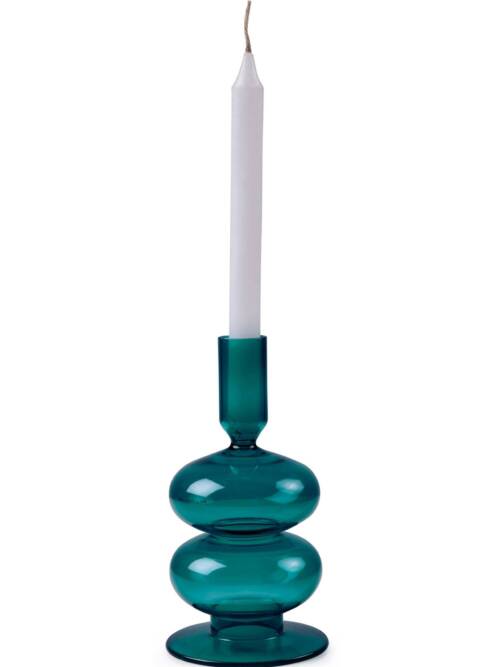 Retro Wavy Glass Candle Holder- 7 x3.5 Inches, Teal