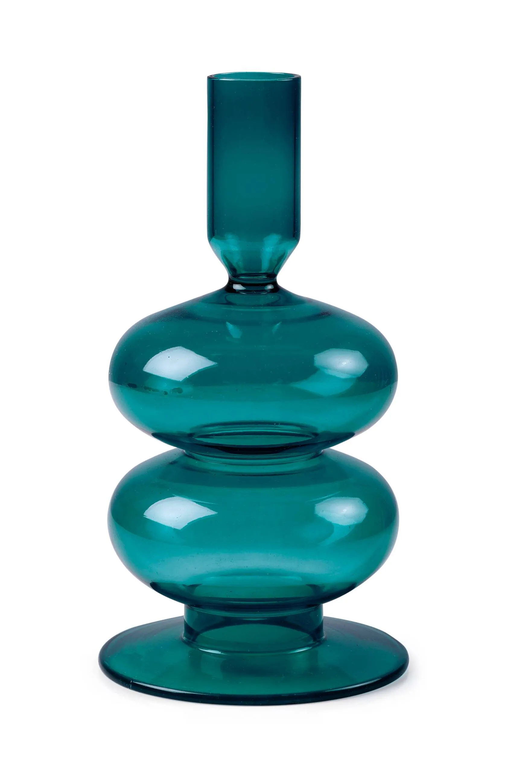 Retro Wavy Glass Candle Holder- 7 x3.5 Inches, Teal - Image 2