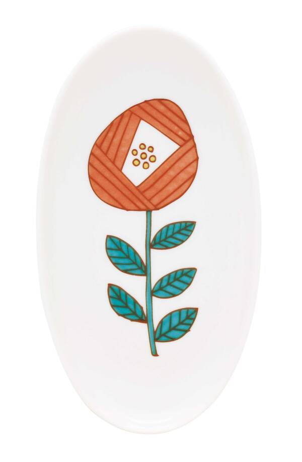 HAREKUTANI Oval Plate Flower S: Blue - Image 4