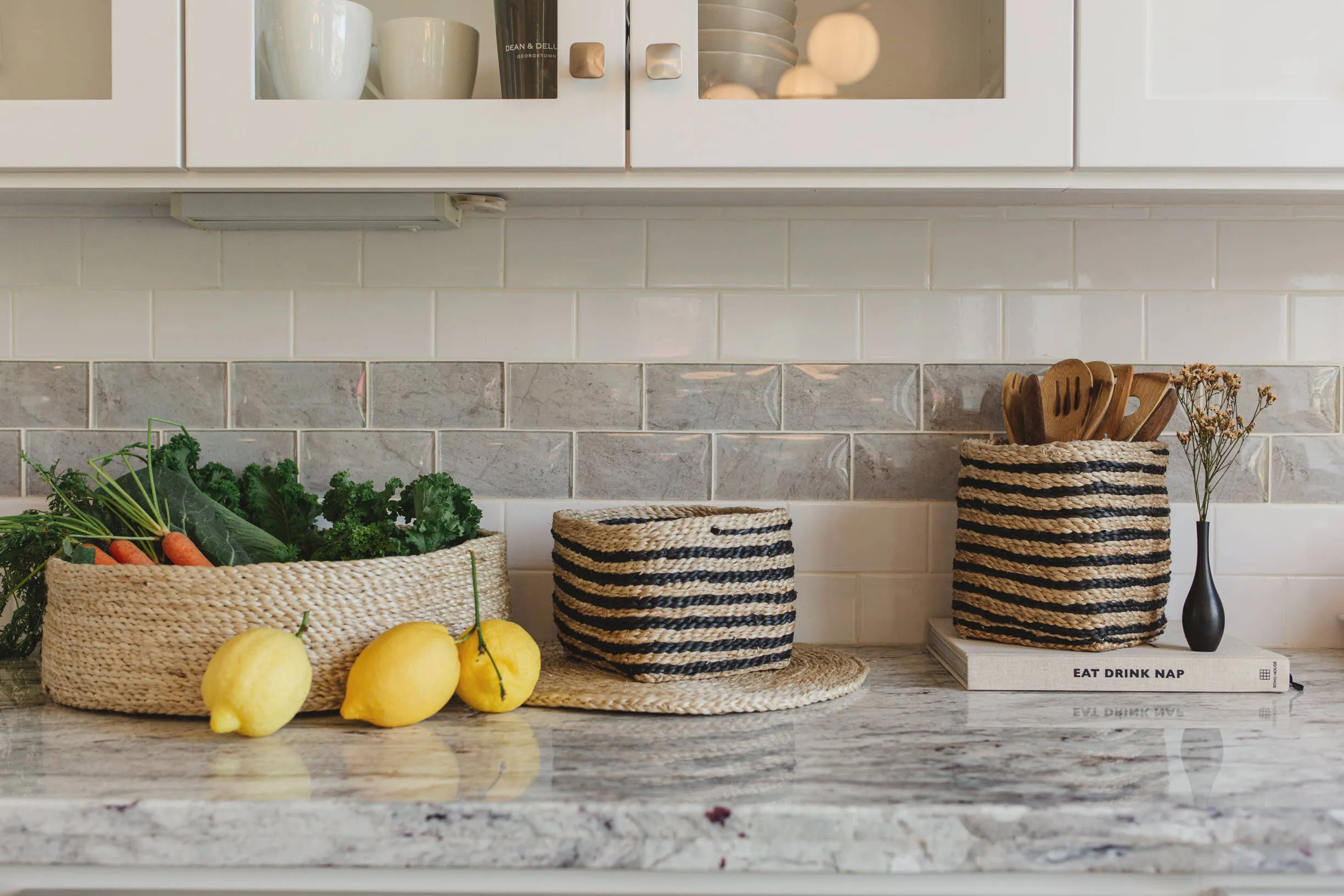 Square Tabletop Basket, jute - striped: Stripes, Short - Image 2