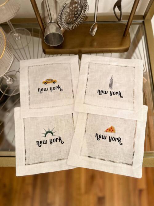Welcome to New York Embroidered Cocktail Napkin Set of 4