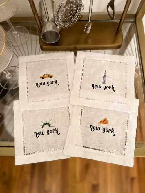 Welcome to New York Embroidered Cocktail Napkin Set of 4