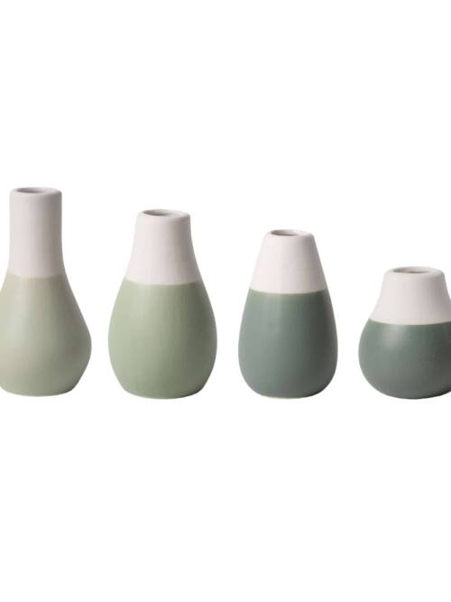 Pastel Two-Tone Mini Vases - Set of 4: Shades of Green Vases