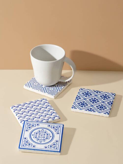 Mediterrenan Patterned Marble Tiles  Coasters |  Set of 4