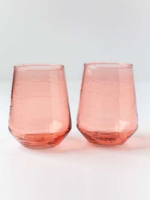 Handblown Hammered Glass Water Tumbler | Pair of 2: Blush