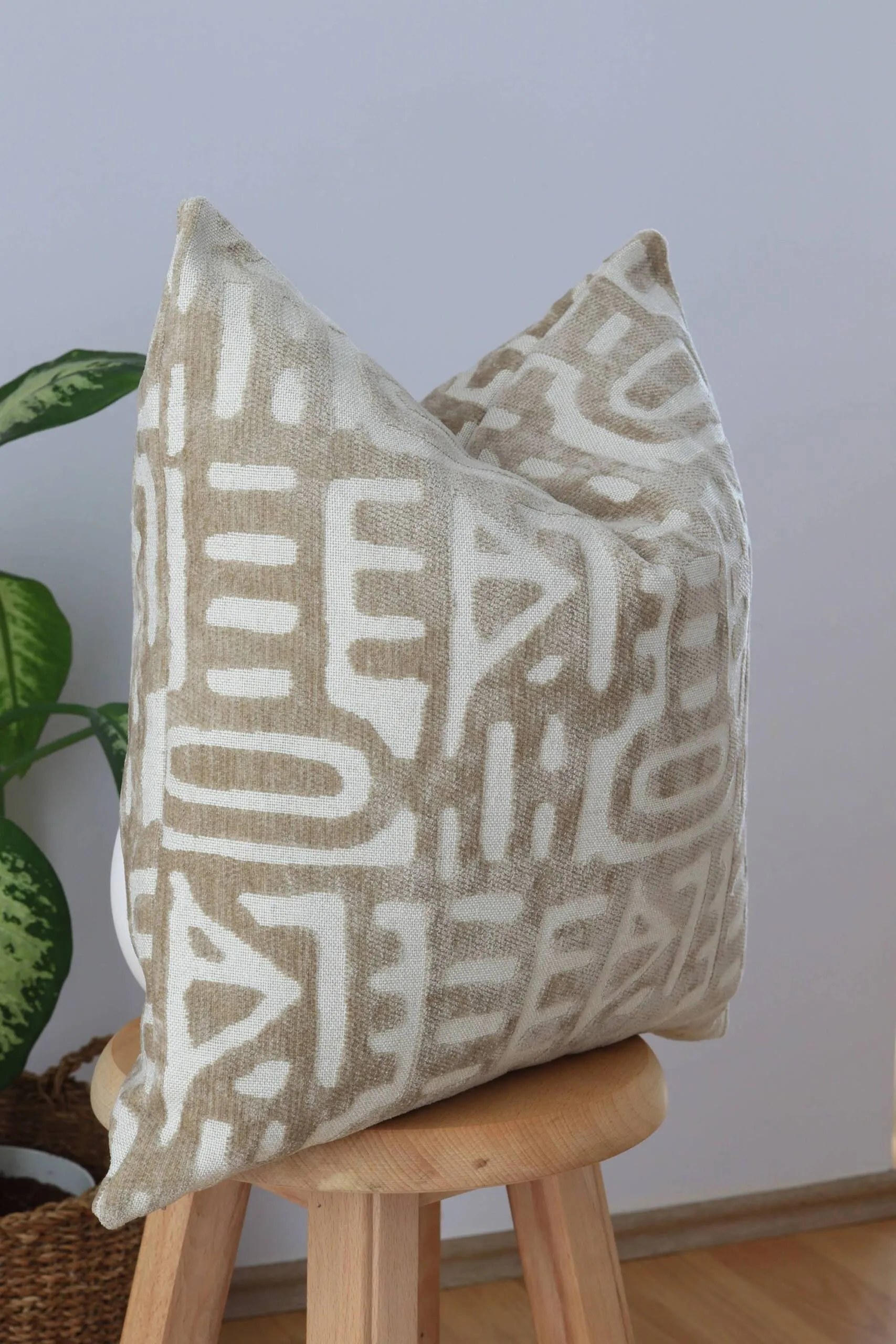 Luxury Textured Beige Brown Pillow Cover, Antique Patterned: 20x20 - Image 3