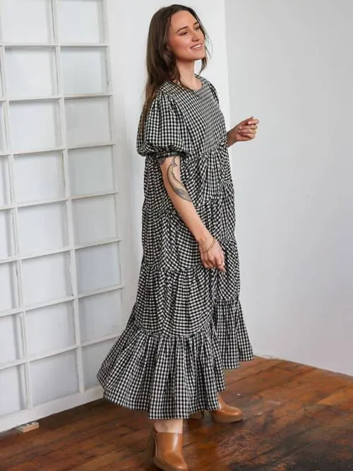 SALE - Tiered Ruffle Dress | Gingham: Large