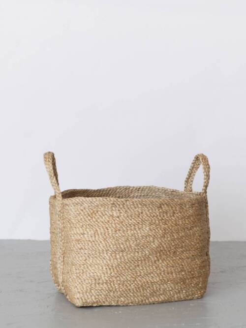 Rectangular Floor Basket with handle, jute - small: Natural