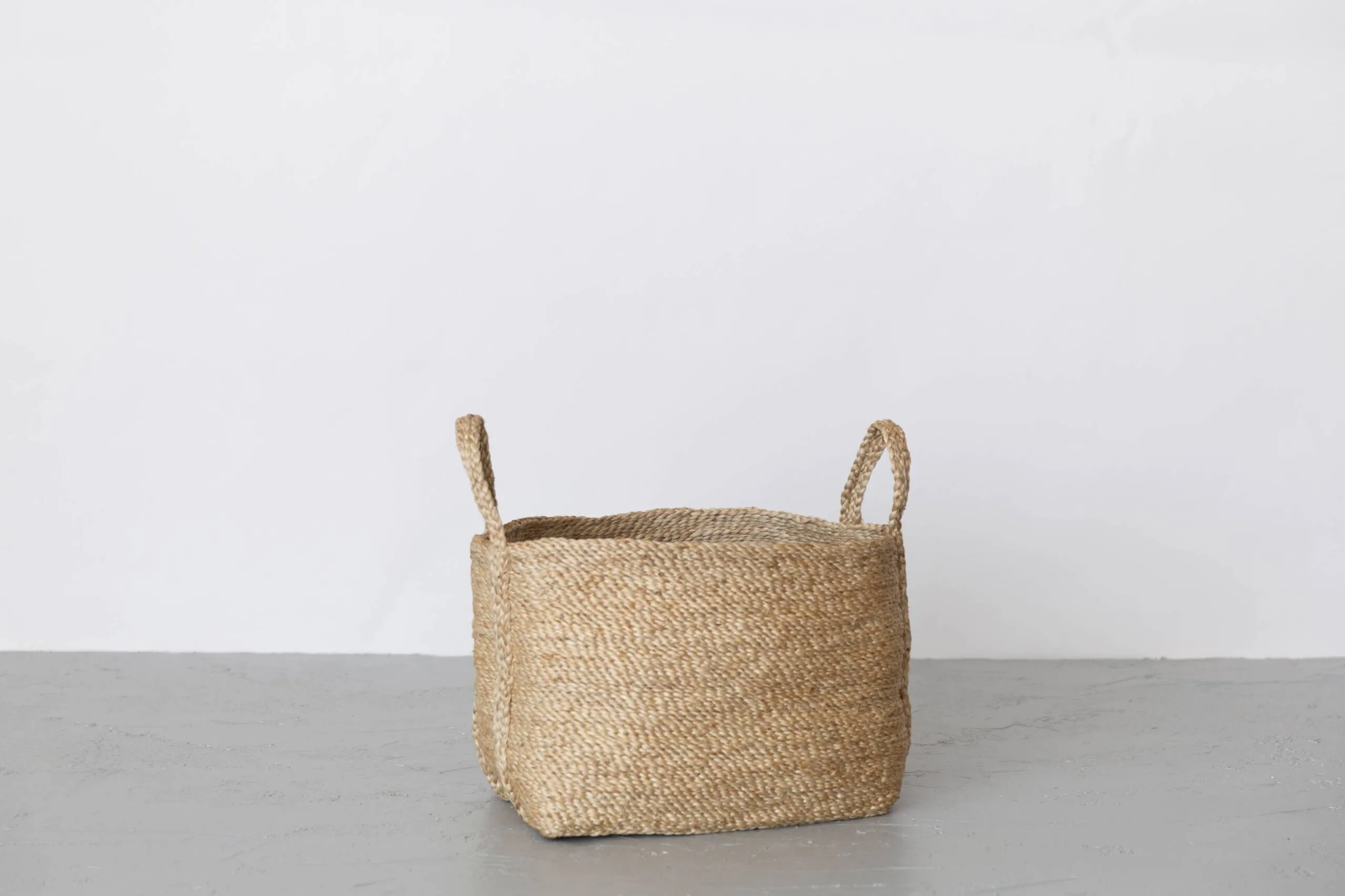 Rectangular Floor Basket with handle, jute - small: Natural