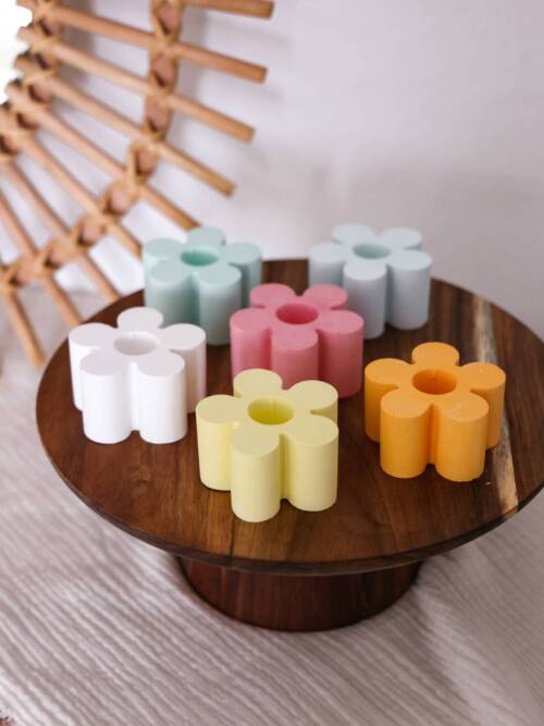 Flower candle holder - handmade: Light blue