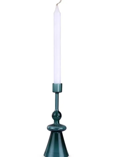Glass Candle Holder-Teal,  7 x 2.3 Inches