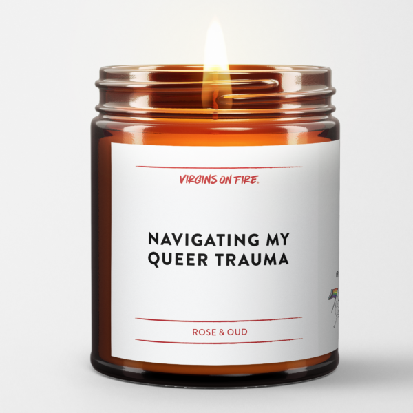 NAVIGATING MY QUEER TRAUMA (Rose & Oud) LGBTQ Scented Candle - Image 3
