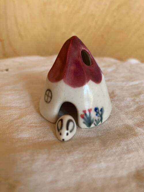 Mouse House (and cone incense burner)-burgundy