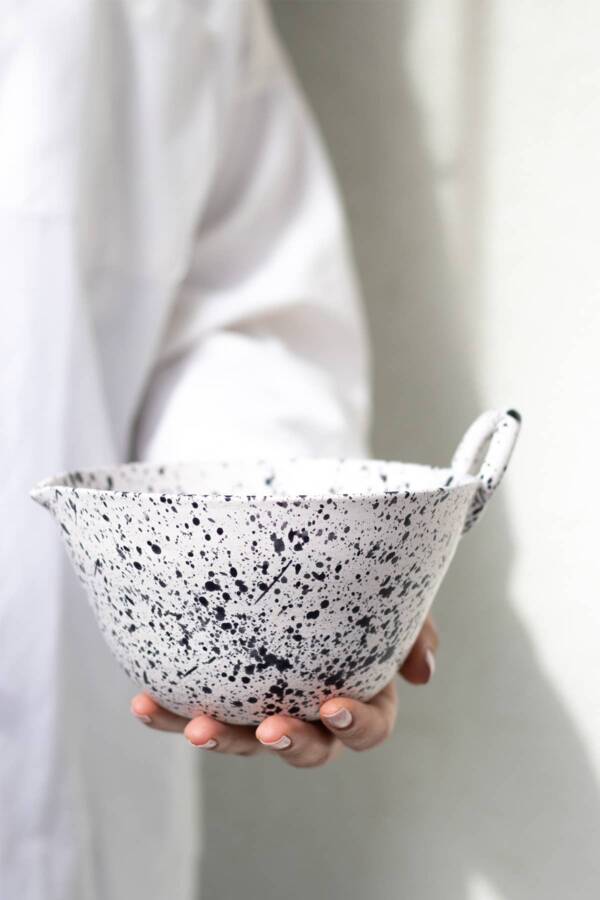 Handmade Ceramic Mixing Bowl: Black/White - Image 10