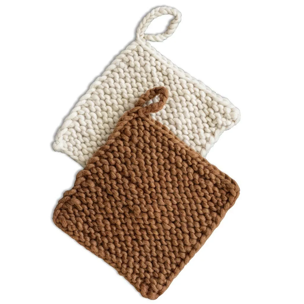 Knitted Wool Pot Holders: Natural - Image 2