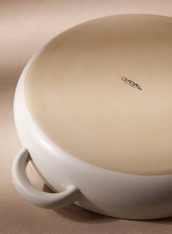 Stoneware Serving Plate with Handles 13.4": Matte White - Image 2