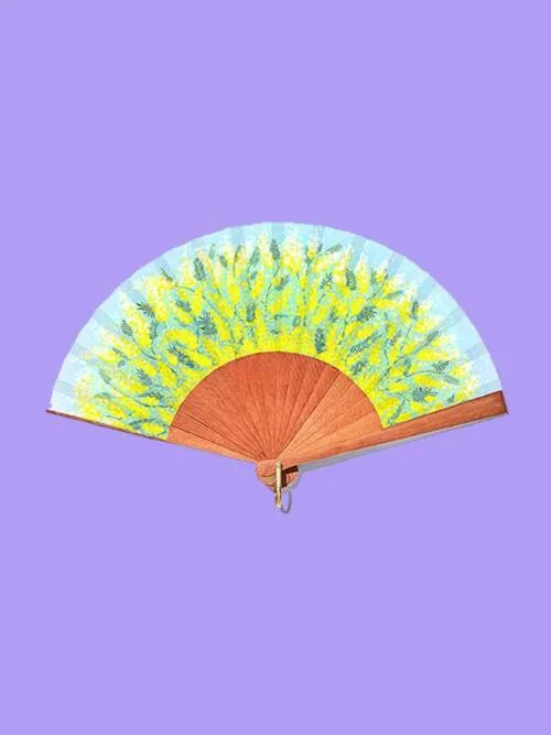 Mimosa MINI  fan 100% handmade in Spain Green Floral
