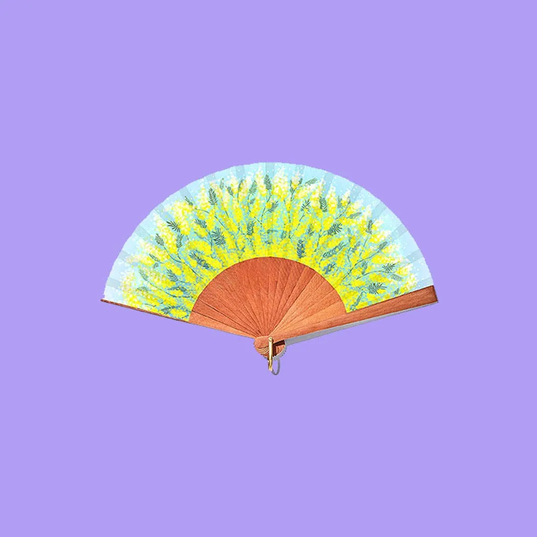 Mimosa MINI fan 100% handmade in Spain Green Floral