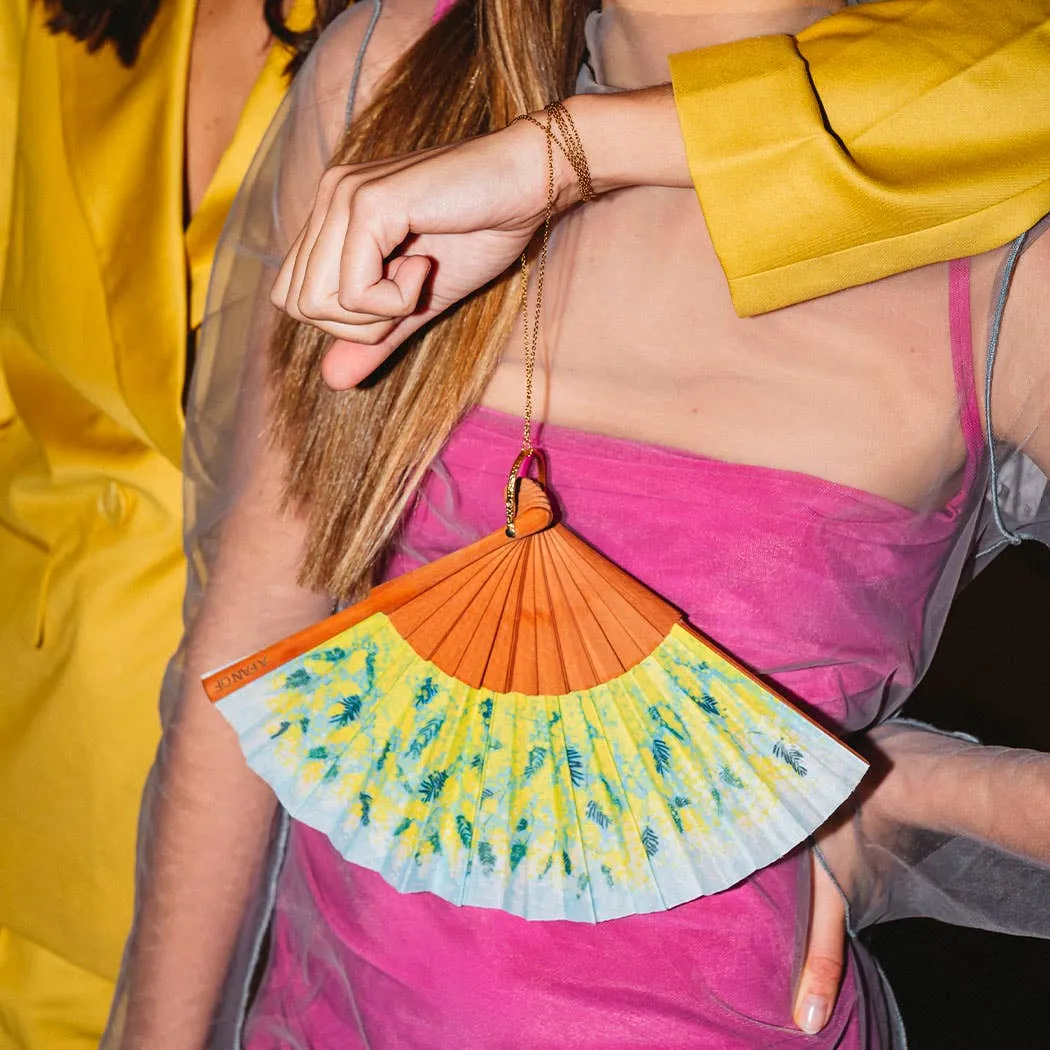 Mimosa MINI fan 100% handmade in Spain Green Floral - Image 2