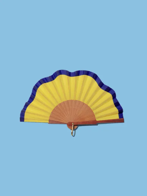 Mimosa MINI  fan 100% handmade in Spain Yellow and Blue Wave