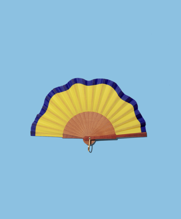 Mimosa MINI  fan 100% handmade in Spain Yellow and Blue Wave