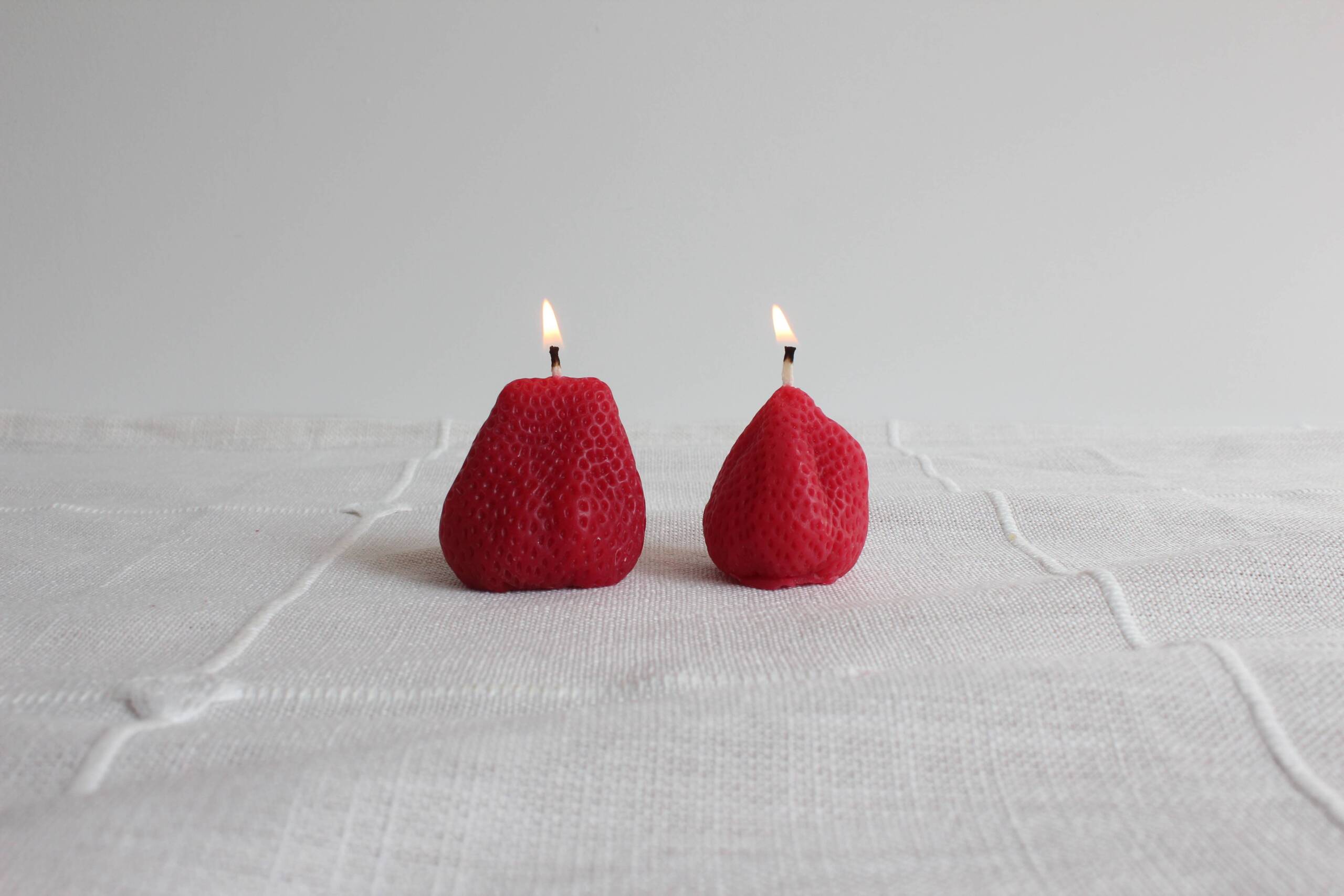 Large Strawberries Beeswax Candle Pair