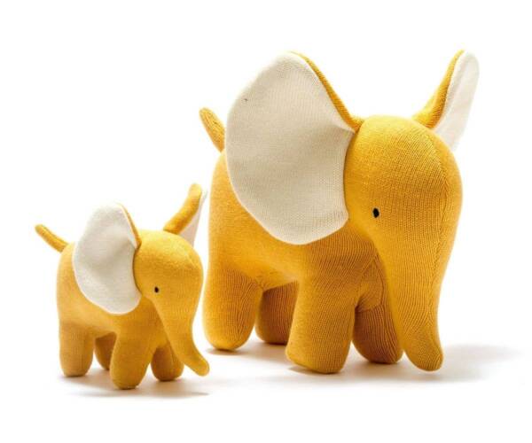 Ellis the Elephant Plush Toy Knitted Organic Cotton Mustard - Image 2