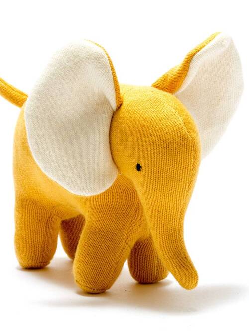 Ellis the Elephant Plush Toy Knitted Organic Cotton Mustard