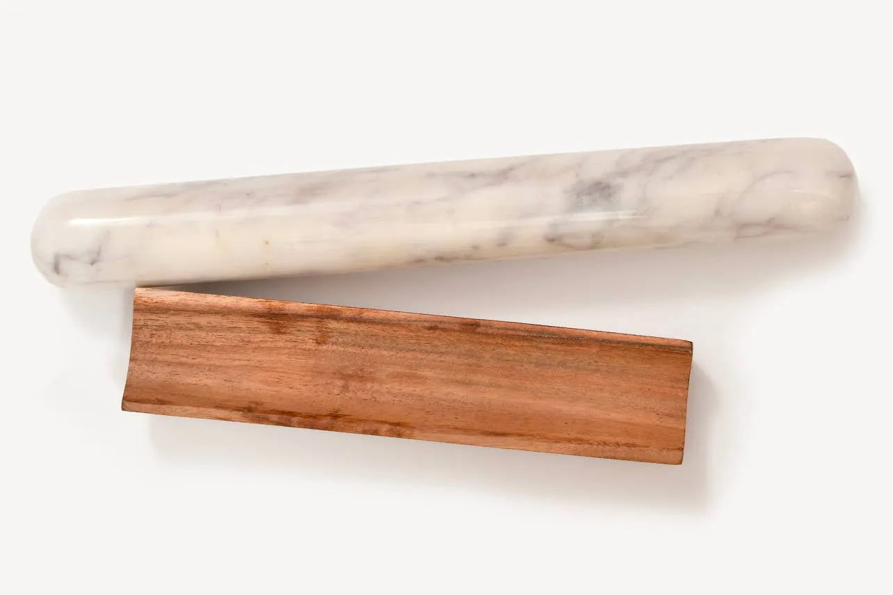 White Marble Rolling Pin and Wood Base - Image 3