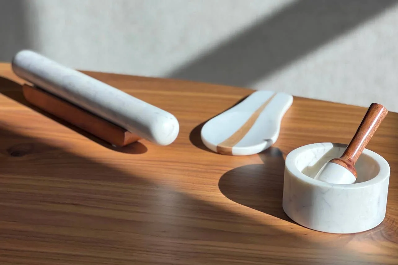 White Marble Rolling Pin and Wood Base - Image 6