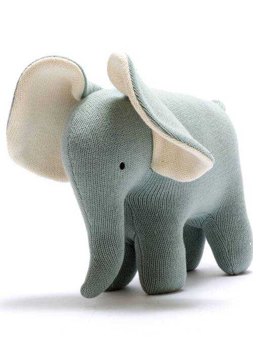 Large Organic Cotton Elephant Plush Toy in Teal Colour