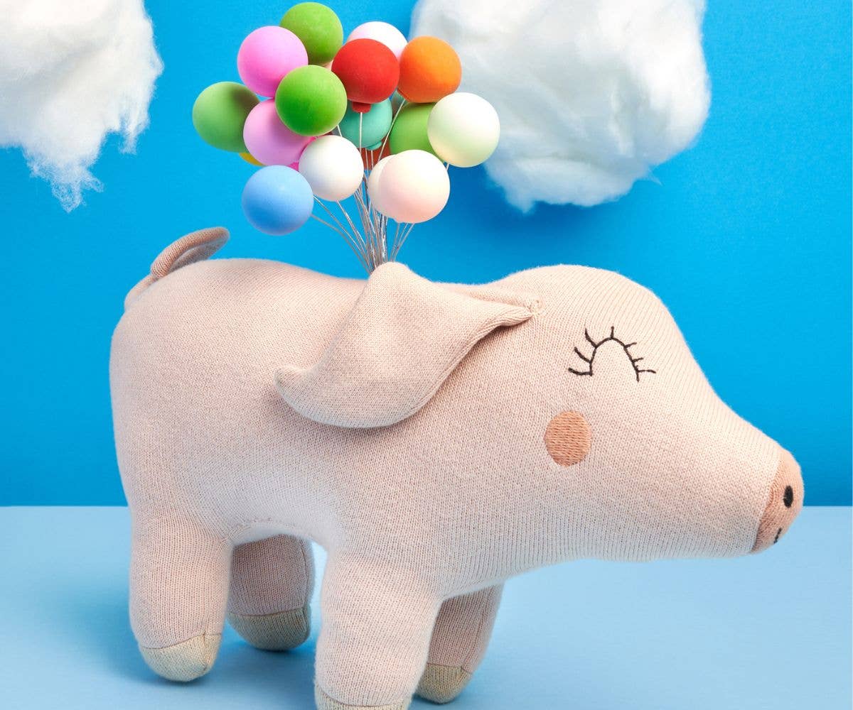 Knitted Pig Plush Toy in Pink Organic Cotton