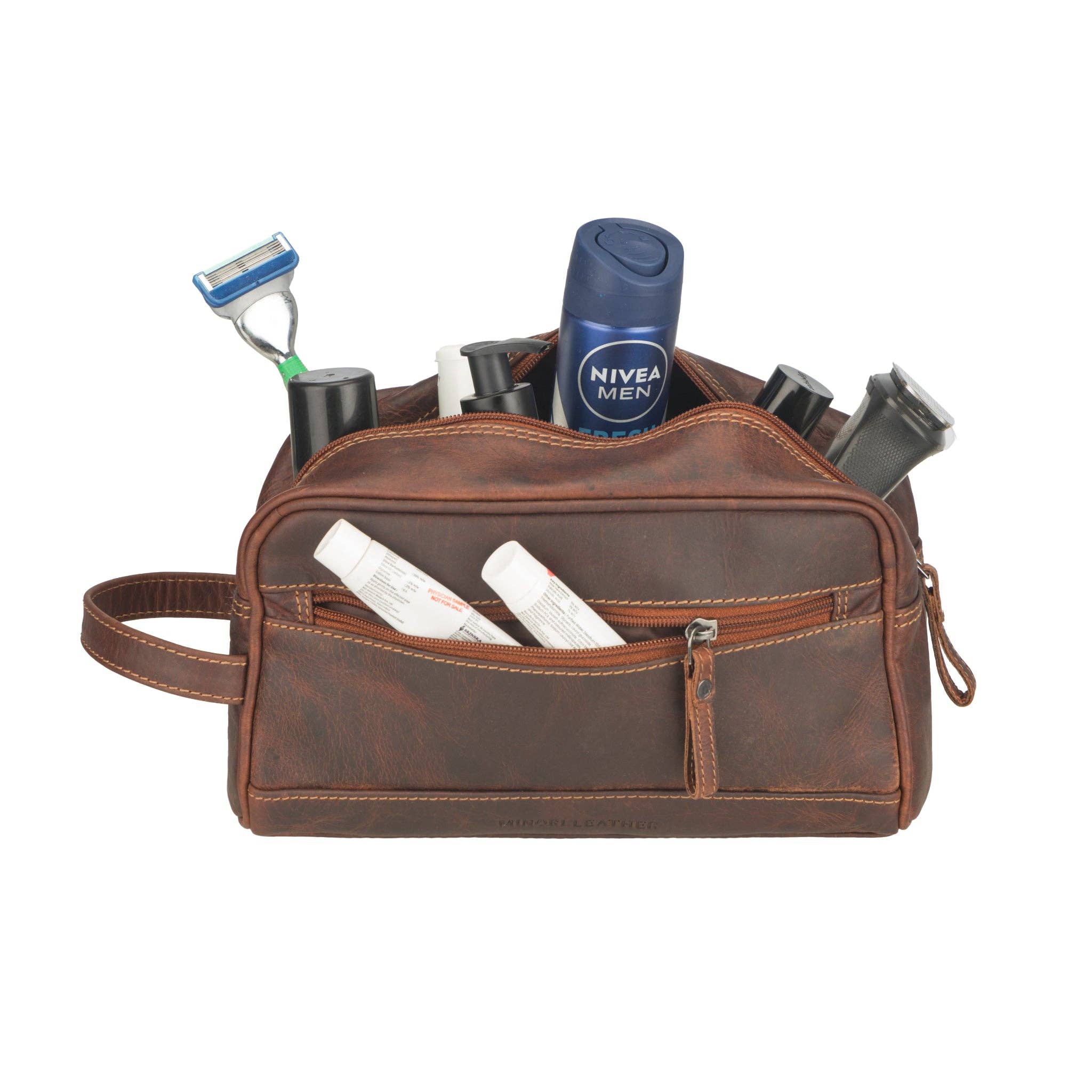 Montana Leather Toiletry Bag – Unisex – Chestnut - Image 3