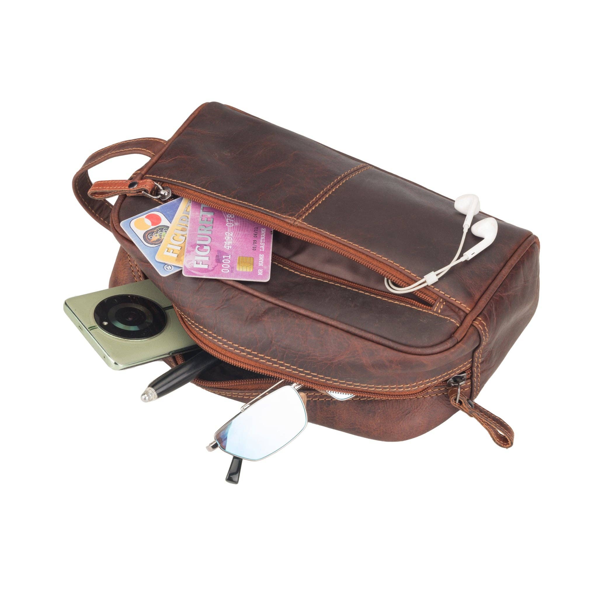 Montana Leather Toiletry Bag – Unisex – Chestnut - Image 2
