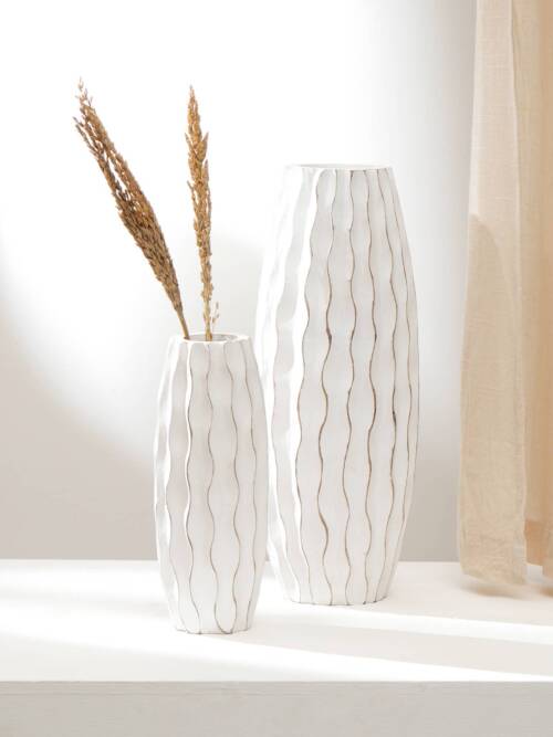 Vase | Handcrafted Mango Wood White Vase | 4X12"