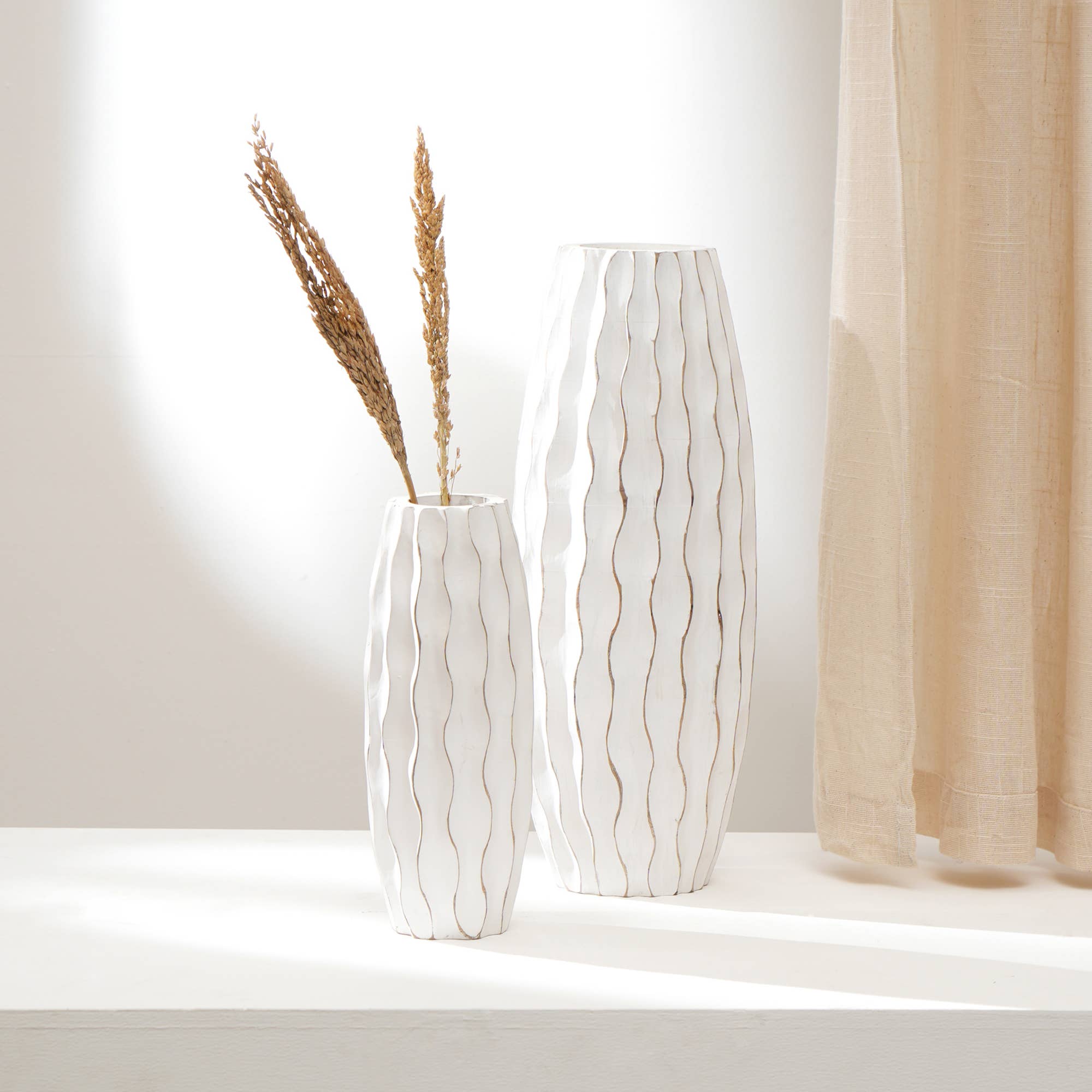 Vase | Handcrafted Mango Wood White Vase | 4X12"